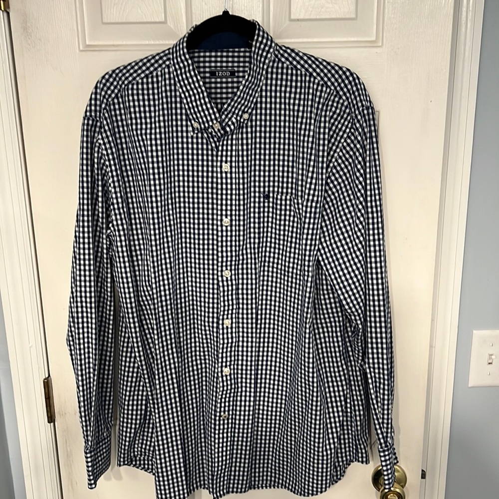 Izod Blue and White Checkered Button Down Shirt